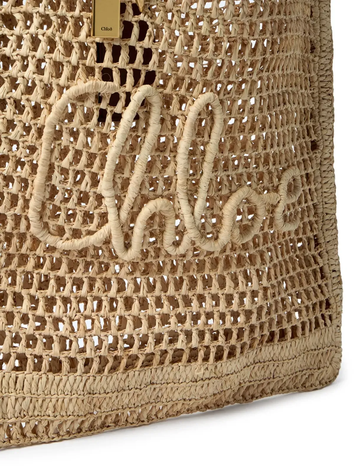 Chloé サマー・バナナ ロゴディテール ラフィア トートバッグ - 画像3