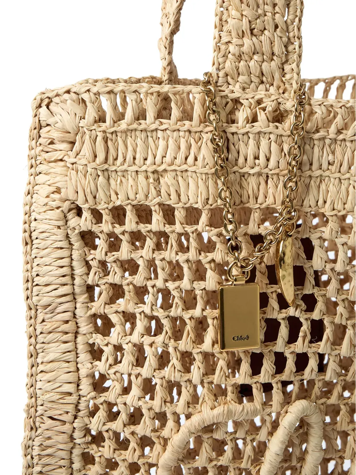 Chloé サマー・バナナ ロゴディテール ラフィア トートバッグ - 画像4