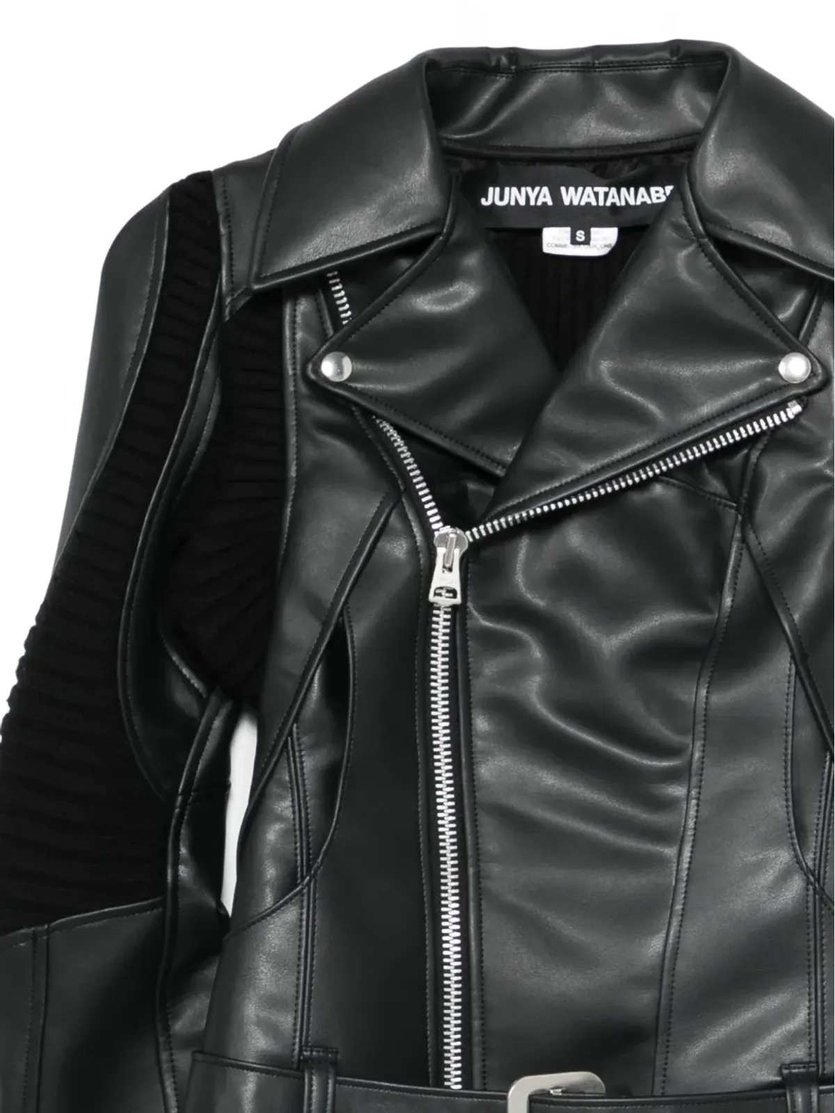 Junya Watanabe リブパネル フェイクレザー ジャケット - 画像3