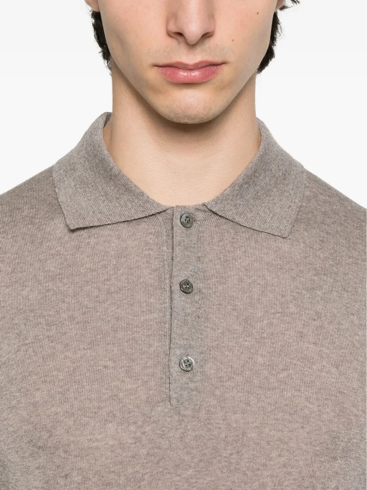 Canali knited long-sleeved polo shirt - Brown - 画像5