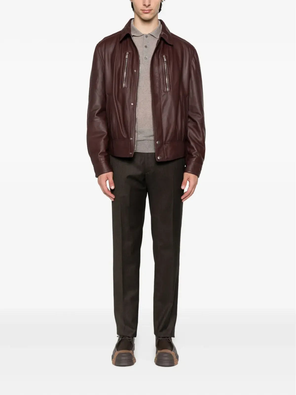 Canali knited long-sleeved polo shirt - Brown - 画像2