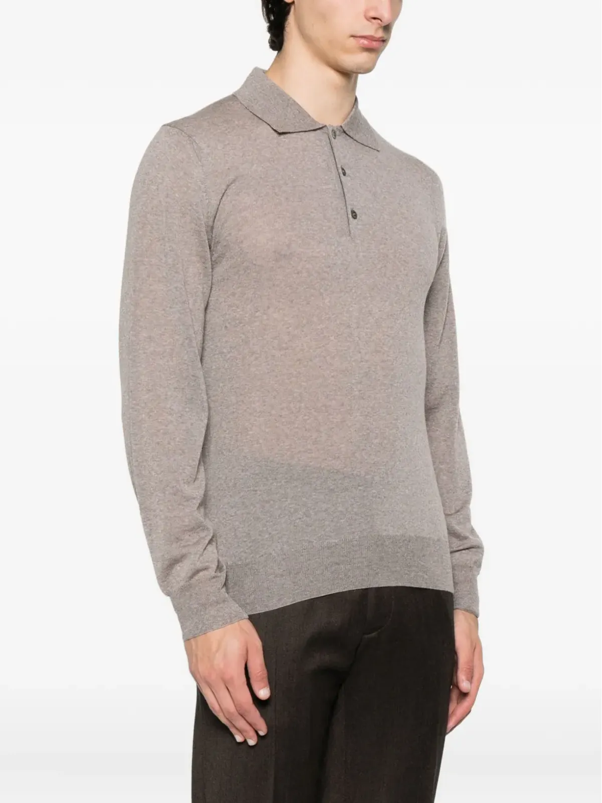 Canali knited long-sleeved polo shirt - Brown - 画像3