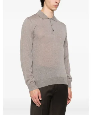 Canali knited long-sleeved polo shirt - Brown - サムネイル3