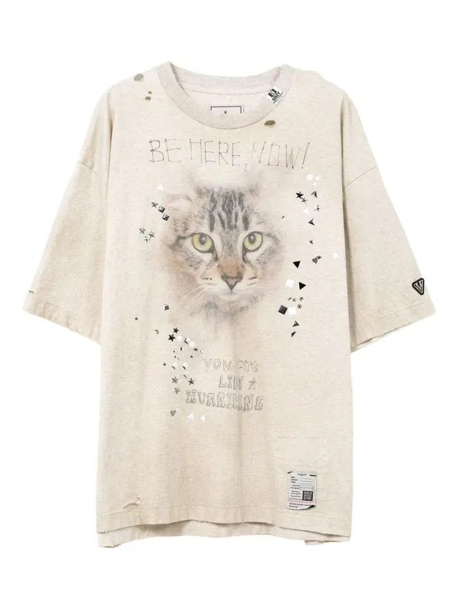 Maison MIHARA YASUHIRO Maison MIHARA YASUHIRO cat-print distressed T-shirt - Greyの商品画像