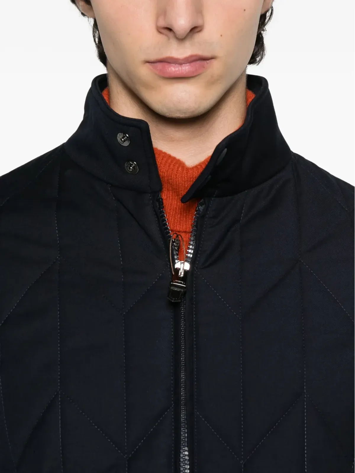 Canali キルテッド ダイヤモンド柄 ダウンジャケット ブルー - 画像5