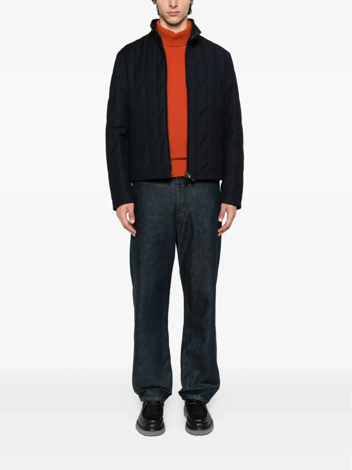 Canali キルテッド ダイヤモンド柄 ダウンジャケット ブルー - 画像2