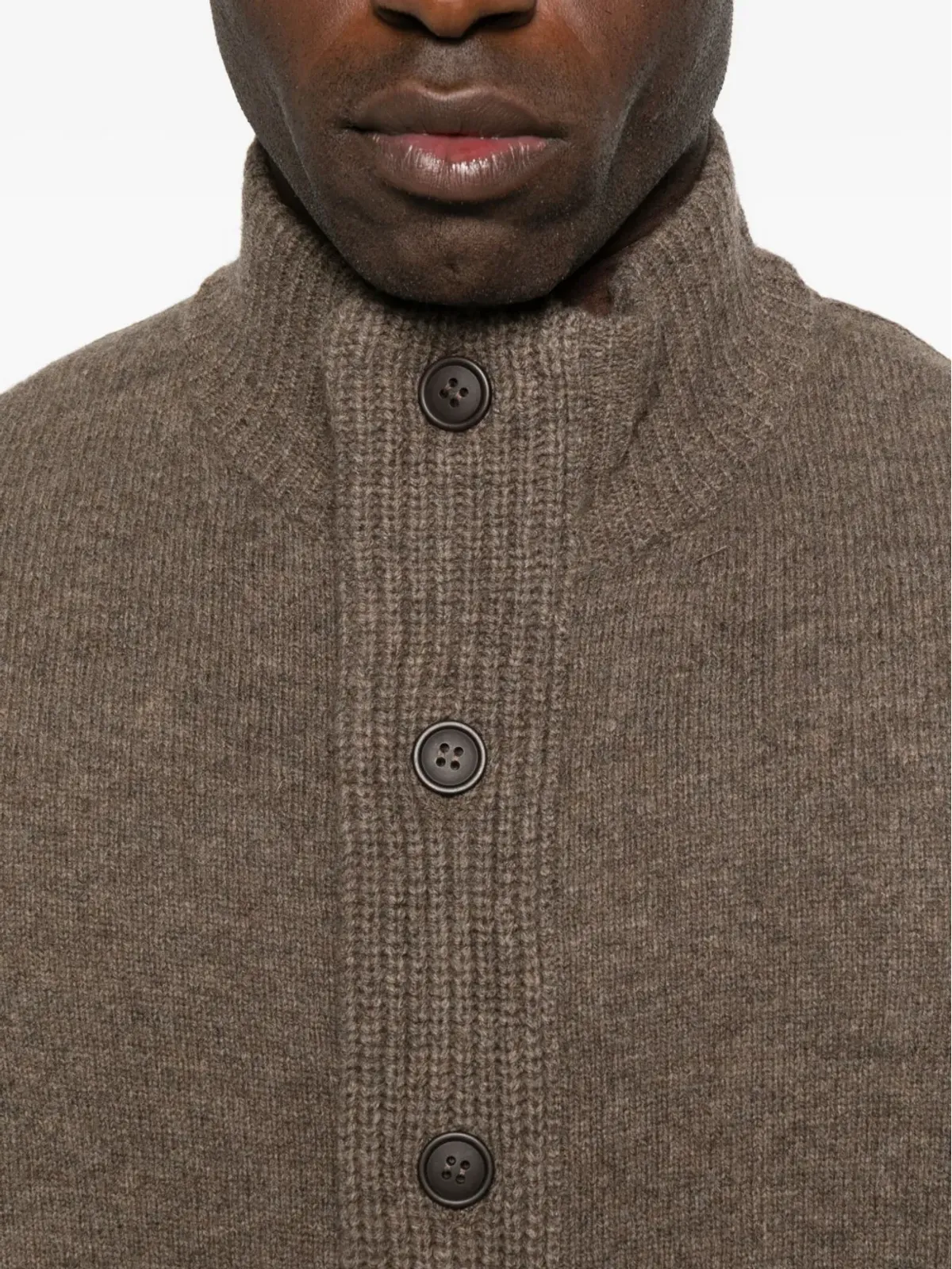 Barbour ハイネック ウールカーディガン ブラウン - 画像5