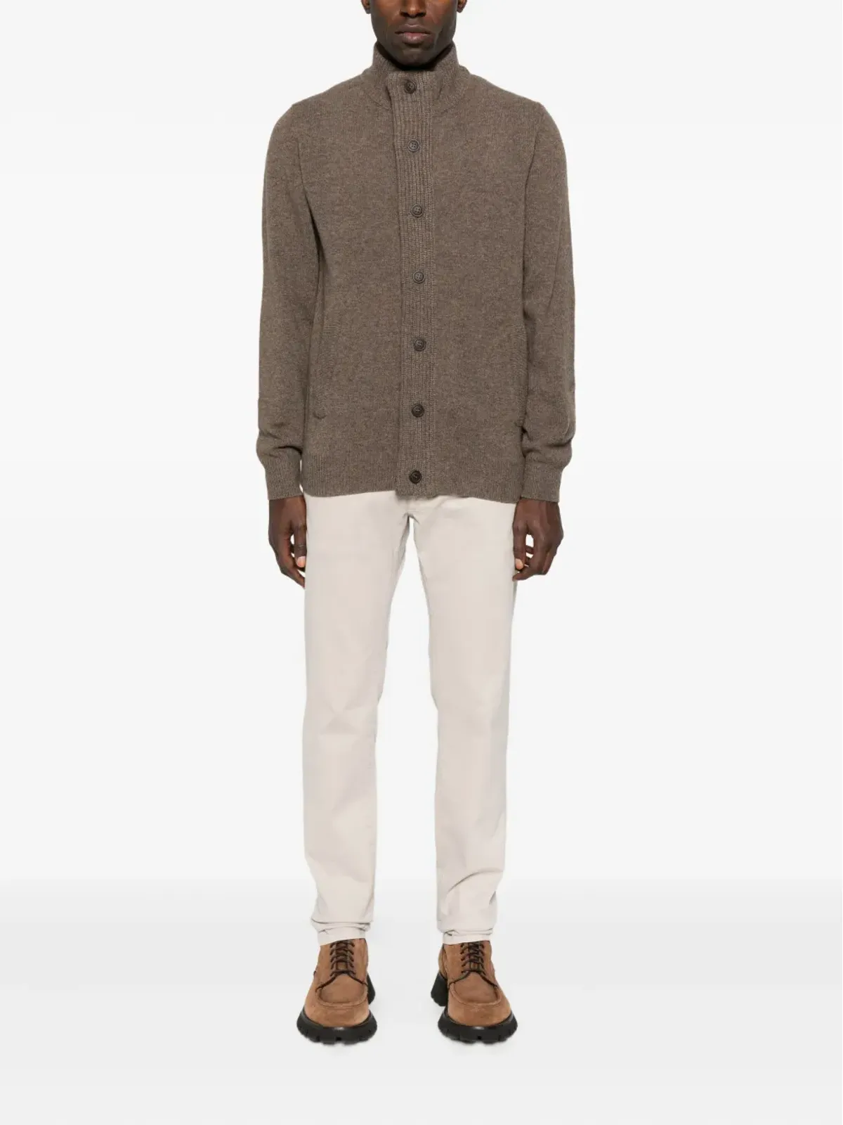 Barbour ハイネック ウールカーディガン ブラウン - 画像2