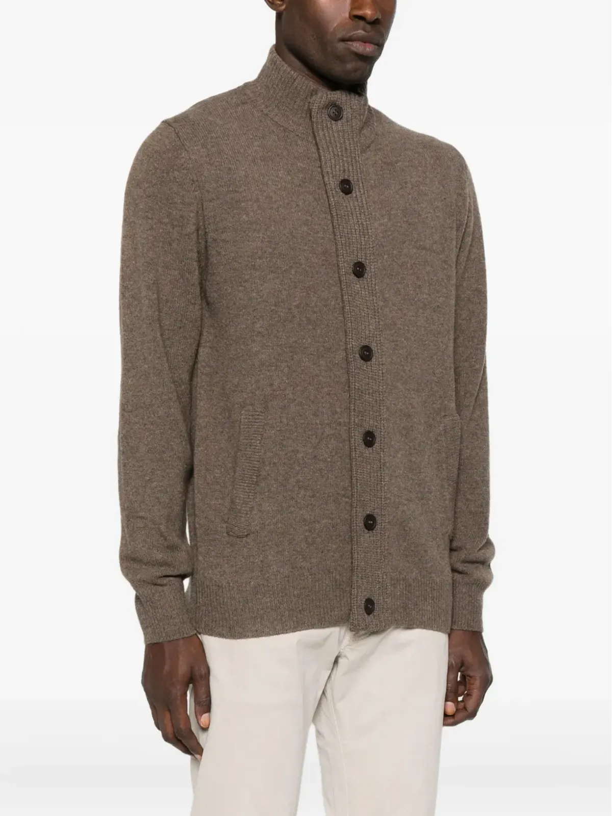 Barbour ハイネック ウールカーディガン ブラウン - 画像3