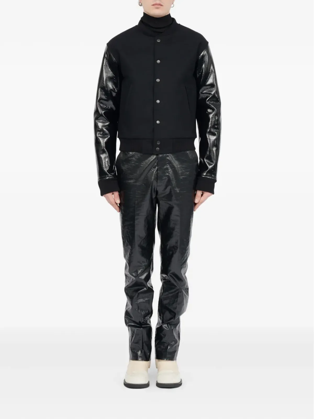MM6 Maison Margiela レザー袖ウールジャケット - 画像2