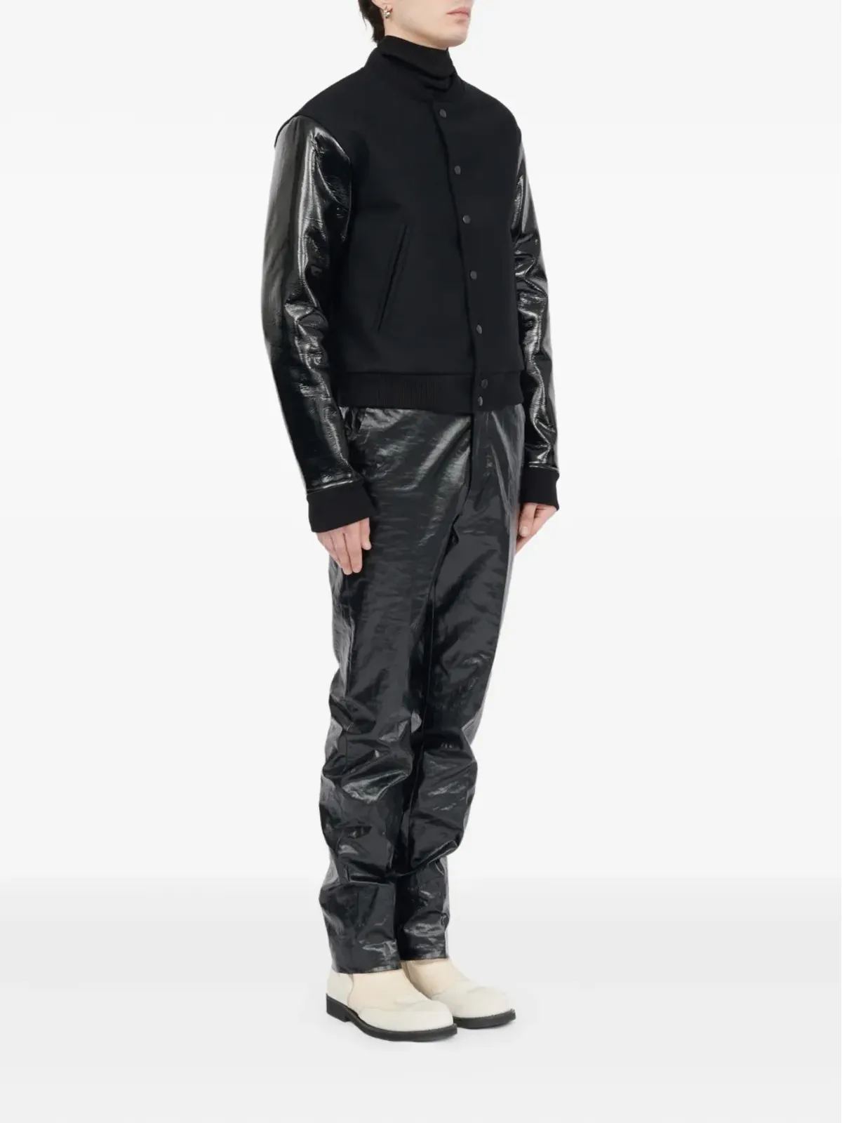 MM6 Maison Margiela レザー袖ウールジャケット - 画像3