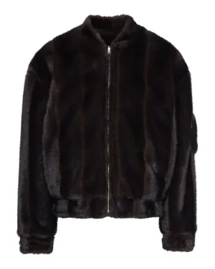 MM6 Maison Margiela フェイクファー付きジップフロントボンバー ジャケット（ブラウン） - サムネイル1