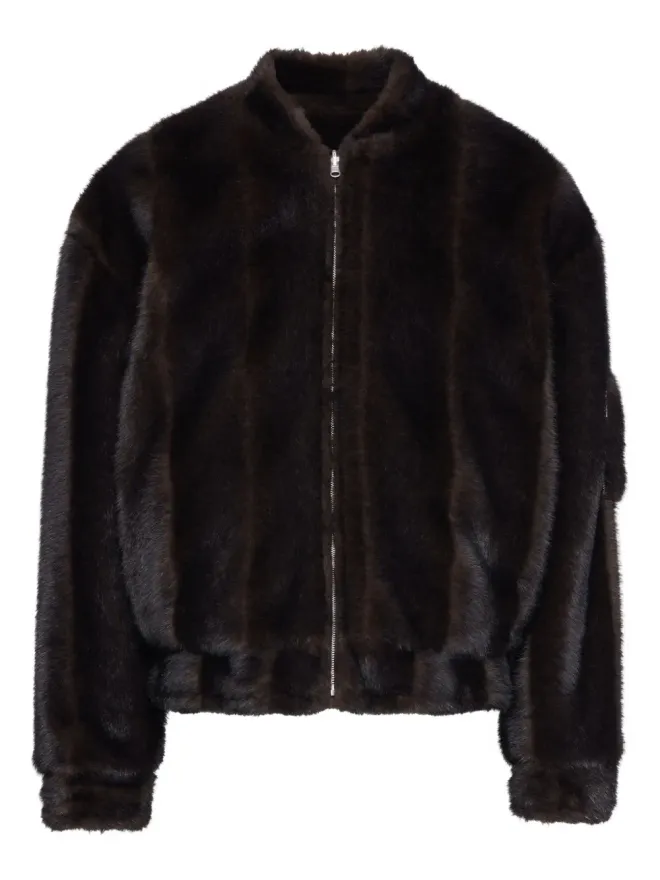MM6 Maison Margiela MM6 Maison Margiela フェイクファー付きジップフロントボンバー ジャケット（ブラウン）の商品画像