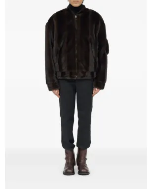 MM6 Maison Margiela フェイクファー付きジップフロントボンバー ジャケット（ブラウン） - サムネイル2