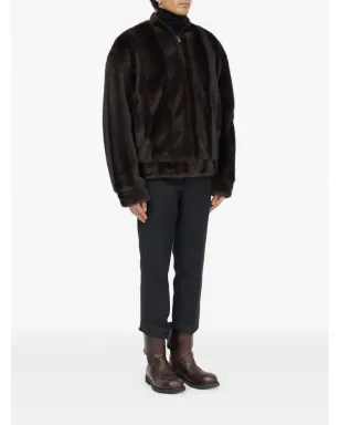MM6 Maison Margiela フェイクファー付きジップフロントボンバー ジャケット（ブラウン） - サムネイル3