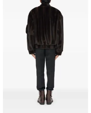 MM6 Maison Margiela フェイクファー付きジップフロントボンバー ジャケット（ブラウン） - サムネイル4
