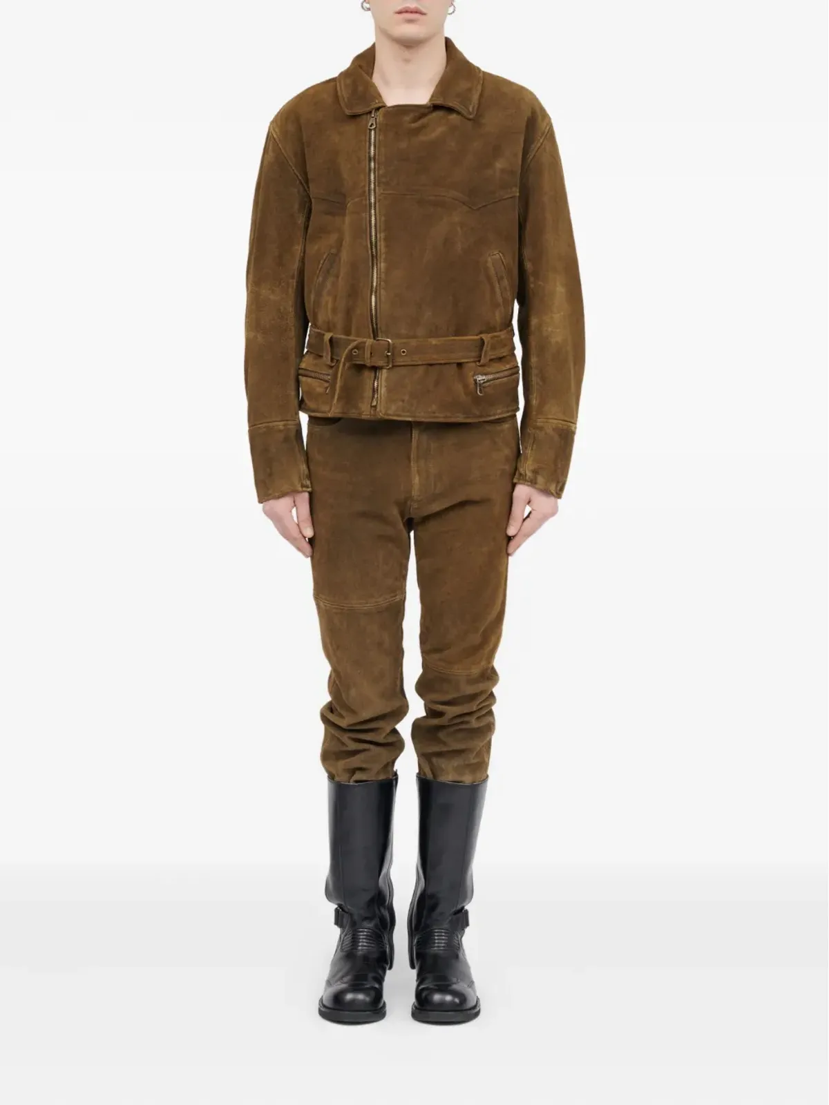 MM6 Maison Margiela ベルト付きアシンメトリカルジップ レザー ジャケット - 画像2