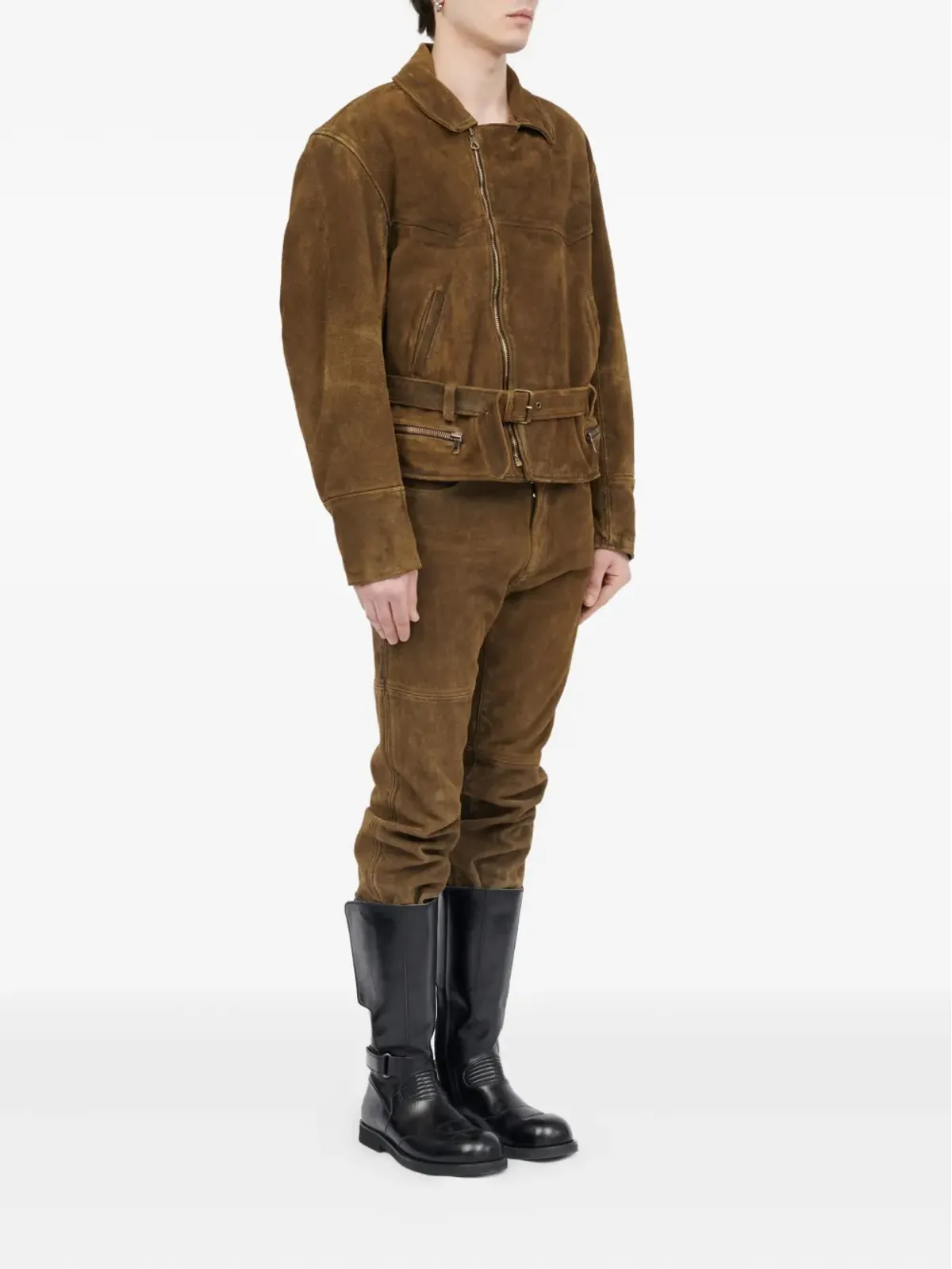 MM6 Maison Margiela ベルト付きアシンメトリカルジップ レザー ジャケット - 画像3