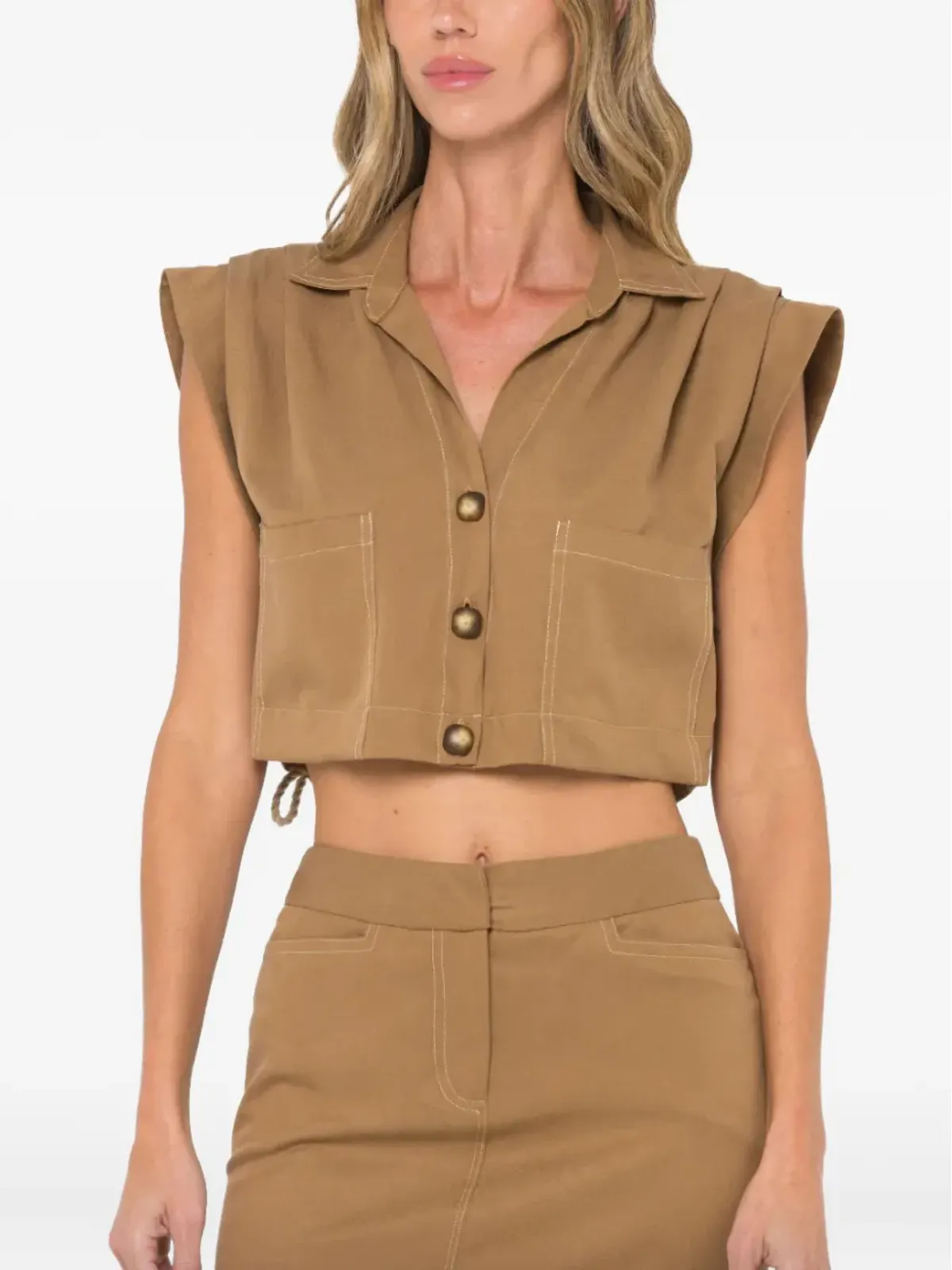 JBQ Preen button-up cropped shirt - Neutrals - 画像4