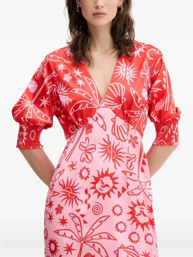 Never Fully Dressed NEVER FULLY DRESSED グラフィックプリントVネックミディドレスの商品画像