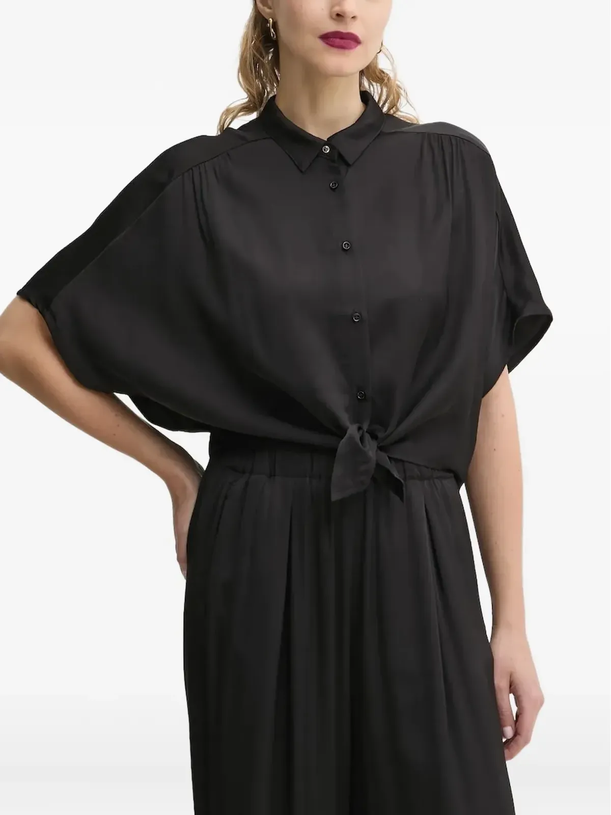 Sessùn Alfassa night tie-front short-sleeve shirt - Black - 画像3