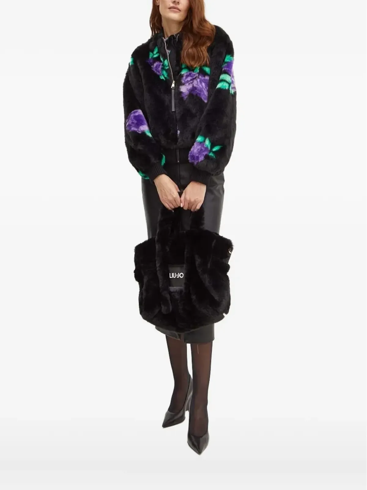 Silvian Heach floral-print bomber faux-fur jacket - Black - 画像2