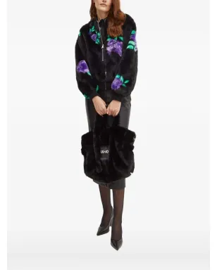 Silvian Heach floral-print bomber faux-fur jacket - Black - サムネイル2
