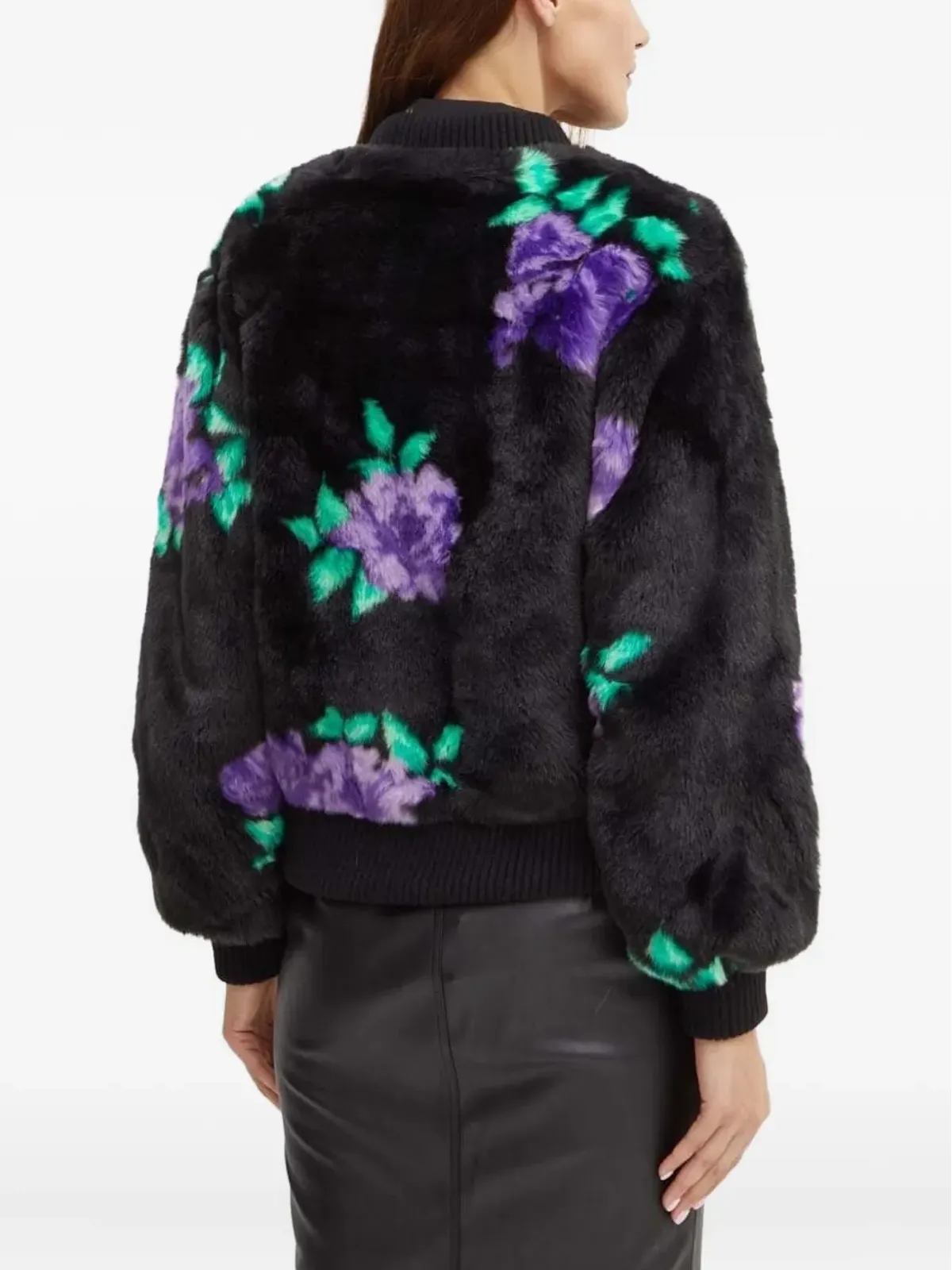 Silvian Heach floral-print bomber faux-fur jacket - Black - 画像3