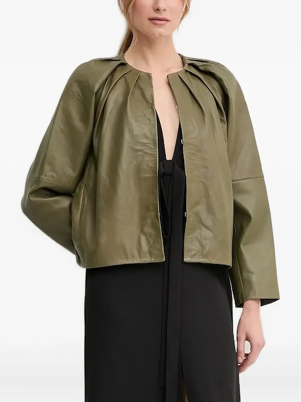 Pedro Del Hierro プリーツレザージャケット - 画像1