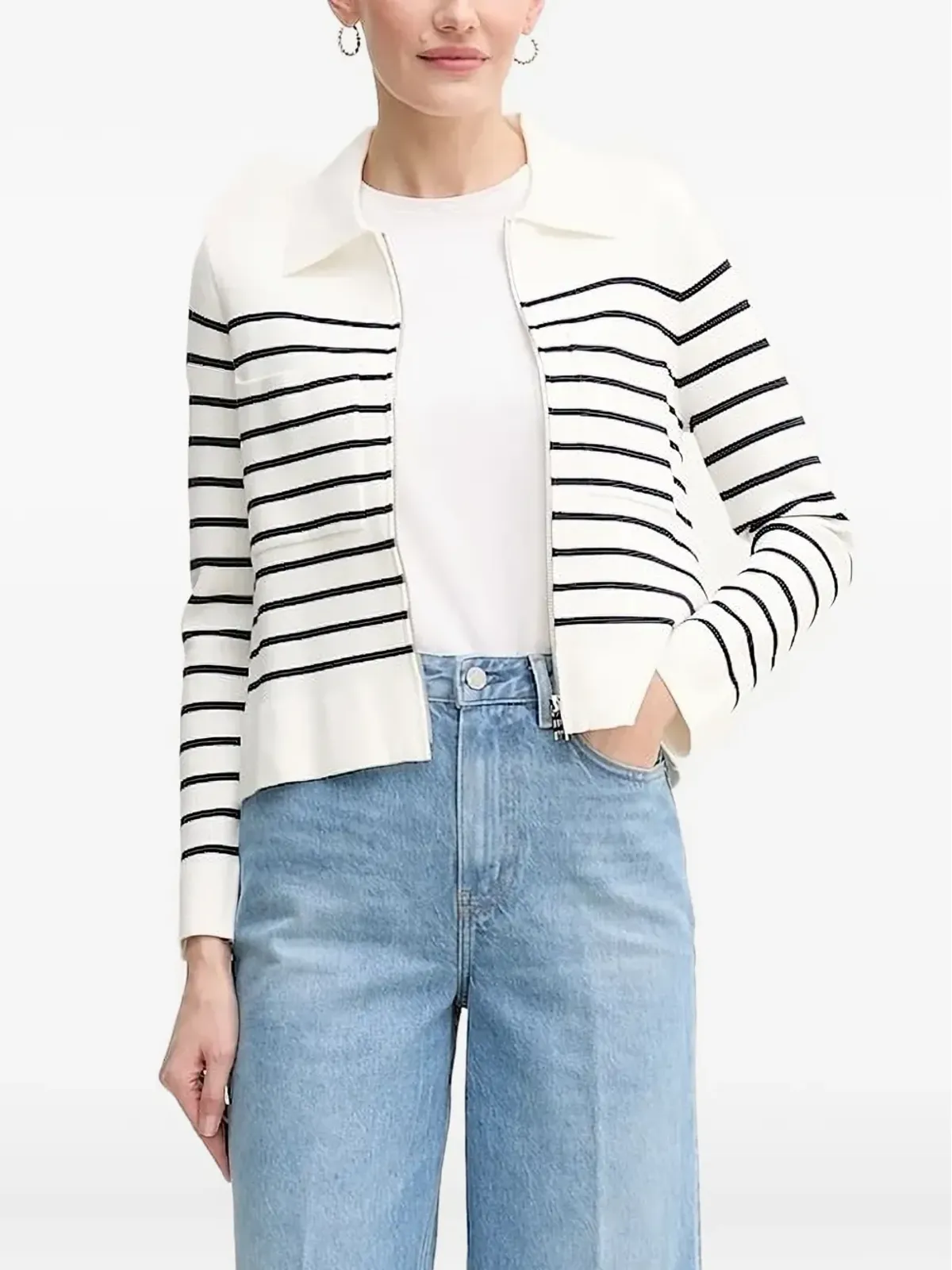 Pedro Del Hierro ストライプ柄ジップアップカーディガン - ホワイト - 画像1
