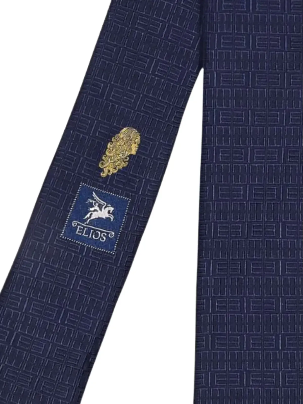 Elios Milano Virgo 幾何柄シルクタイ ブルー - 画像3