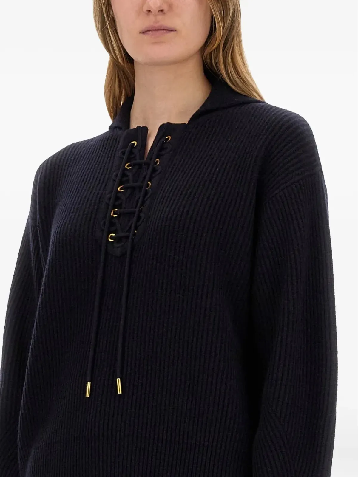Max Mara レースアップリブ編みセーター - ブルー - 画像3