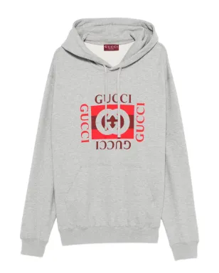 Gucci ロゴプリント コットン フーディー - グレー - サムネイル1