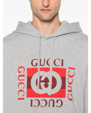 Gucci ロゴプリント コットン フーディー - グレー - サムネイル5