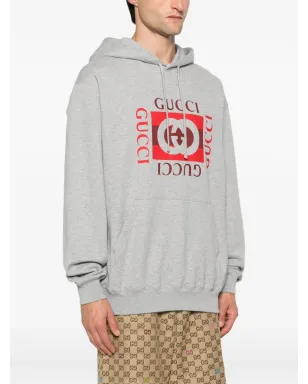 Gucci ロゴプリント コットン フーディー - グレー - サムネイル3
