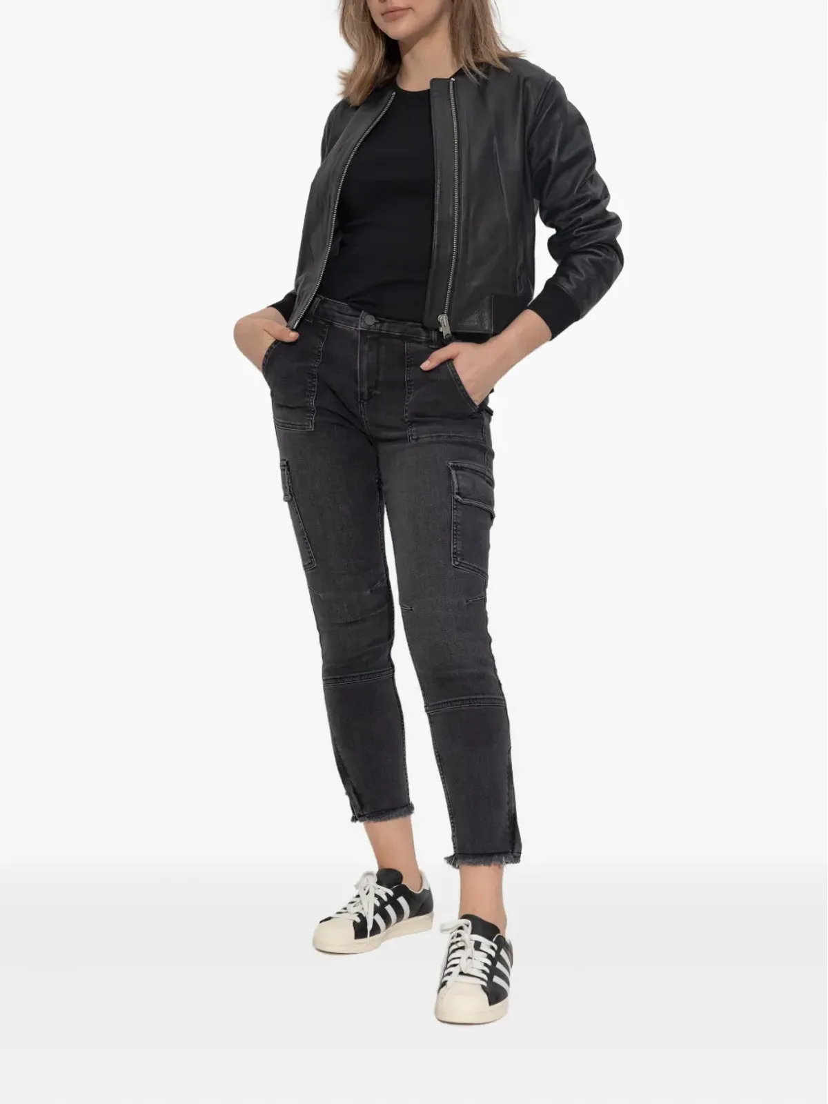 AllSaints Orten レザー ジップフロント ボンバージャケット - ブラック - 画像2