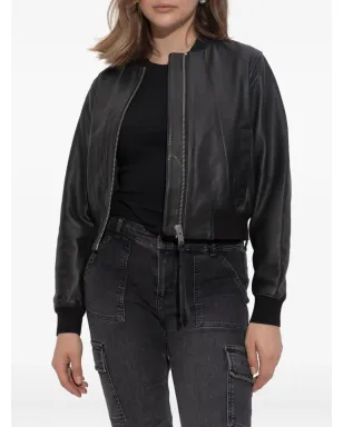 AllSaints Orten レザー ジップフロント ボンバージャケット - ブラック - サムネイル3