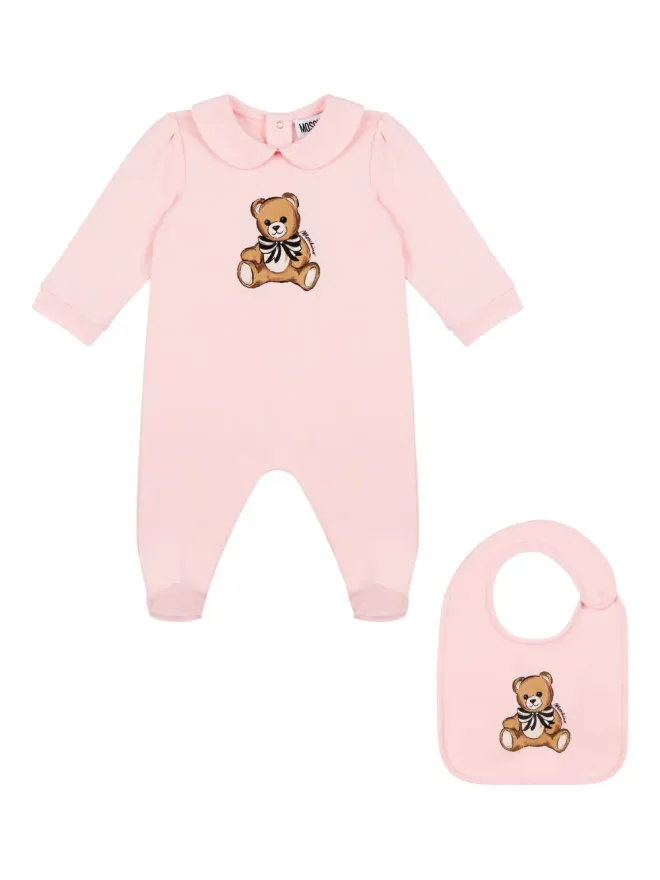 Moschino Kids Moschino Kids ベアモチーフ長袖ベビーロンパースセット - ピンクの商品画像
