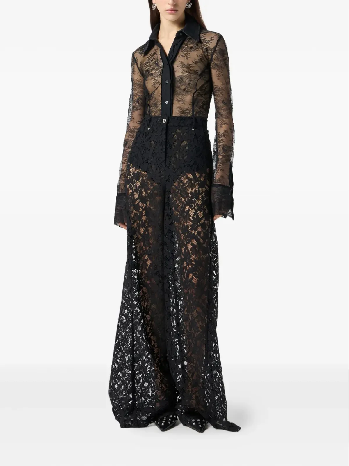 Blumarine レースパネルドシャツボディスーツ - 画像2