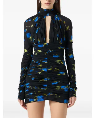 Blumarine ブルーのルーシュ花柄プリント・ミニドレス - サムネイル3