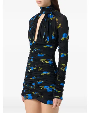 Blumarine ブルーのルーシュ花柄プリント・ミニドレス - サムネイル4