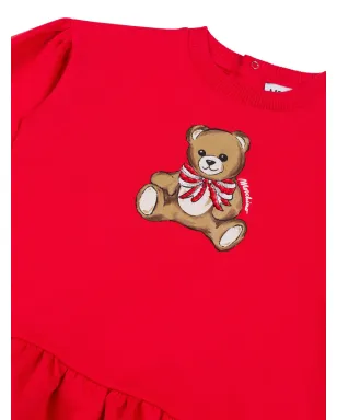 Moschino Kids テディベアモチーフのフリルヘムドレス - レッド - サムネイル3
