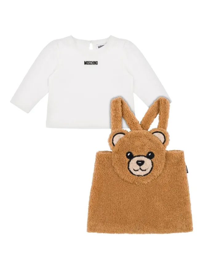 Moschino Kids Moschino Kids ベアのアップリケ付きフリース ダンガリーオーバーオール セットの商品画像