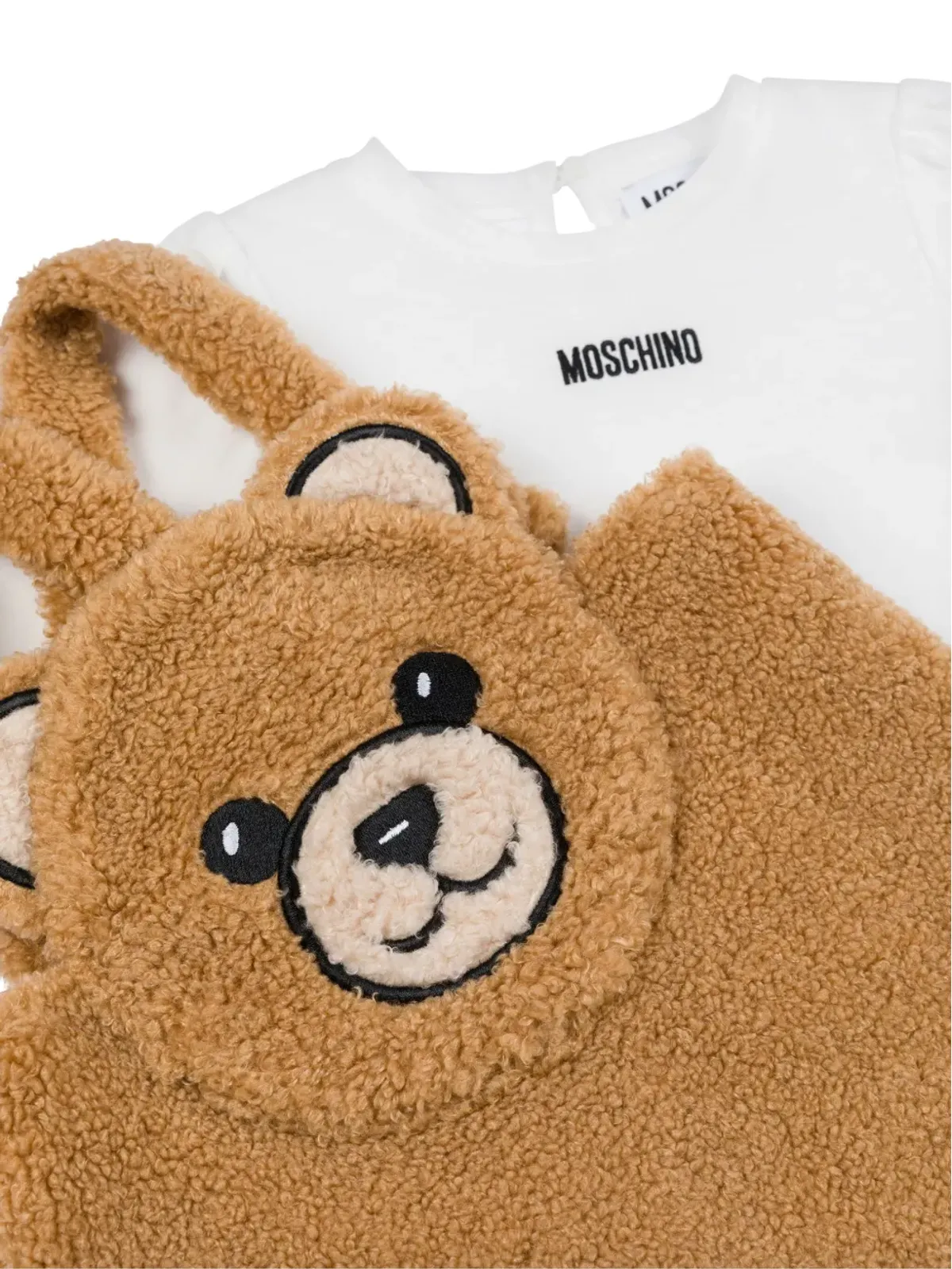 Moschino Kids ベアのアップリケ付きフリース ダンガリーオーバーオール セット - 画像3