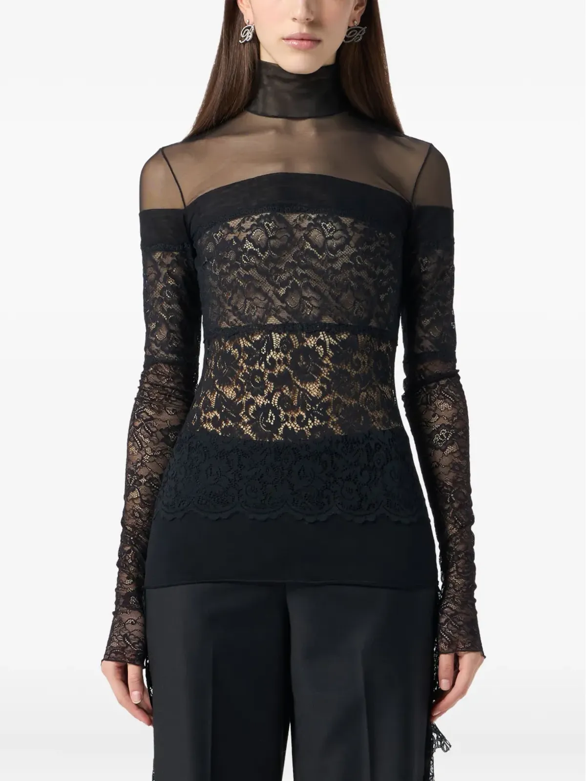 Blumarine シアーレースモックネックトップ - 画像3