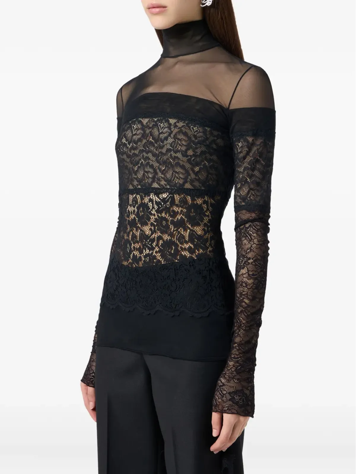 Blumarine シアーレースモックネックトップ - 画像4