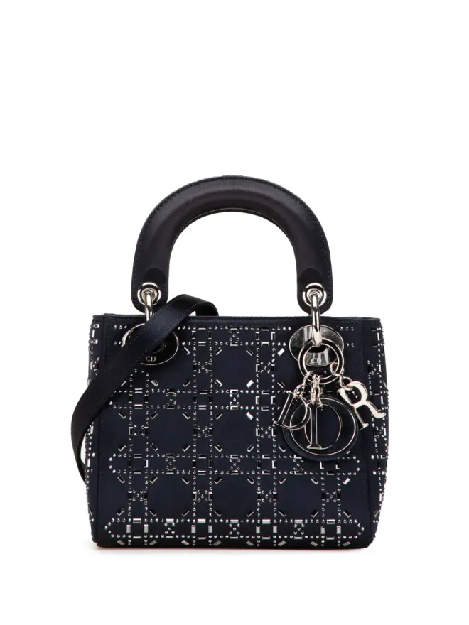 Christian Dior Pre-Owned Christian Dior レディ ディオール サッチェル 2017 ミニ サテン カナージュ ストラス クリスタル エンブリッシュド - ブルーの商品画像