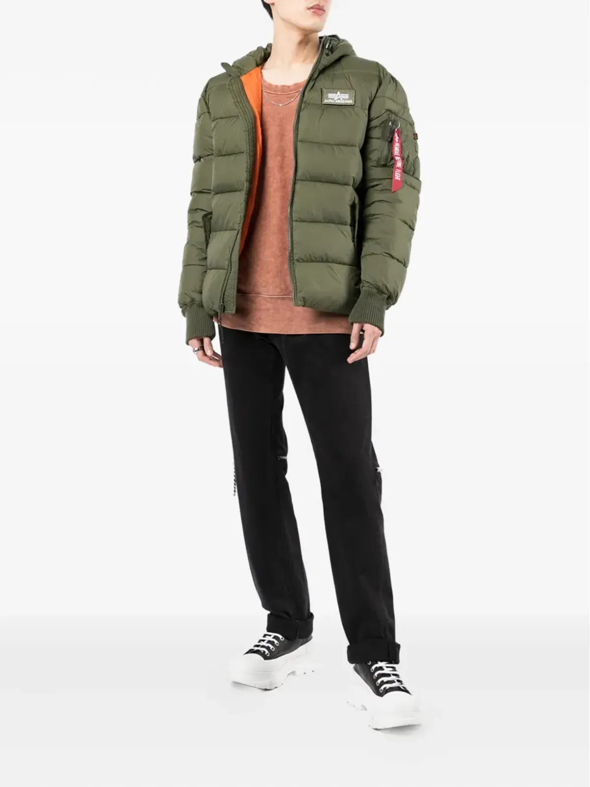 Alpha Industries フード付きキルティングジャケット（グリーン） - 画像2