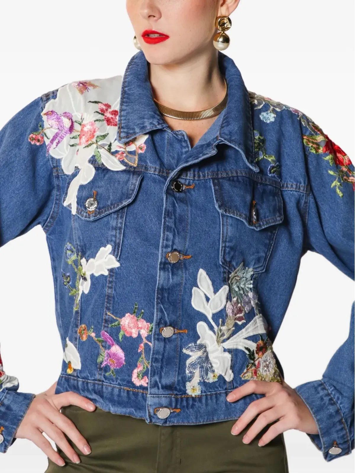 Lethicia Bronstein 花柄刺繍デニムジャケット - 画像2