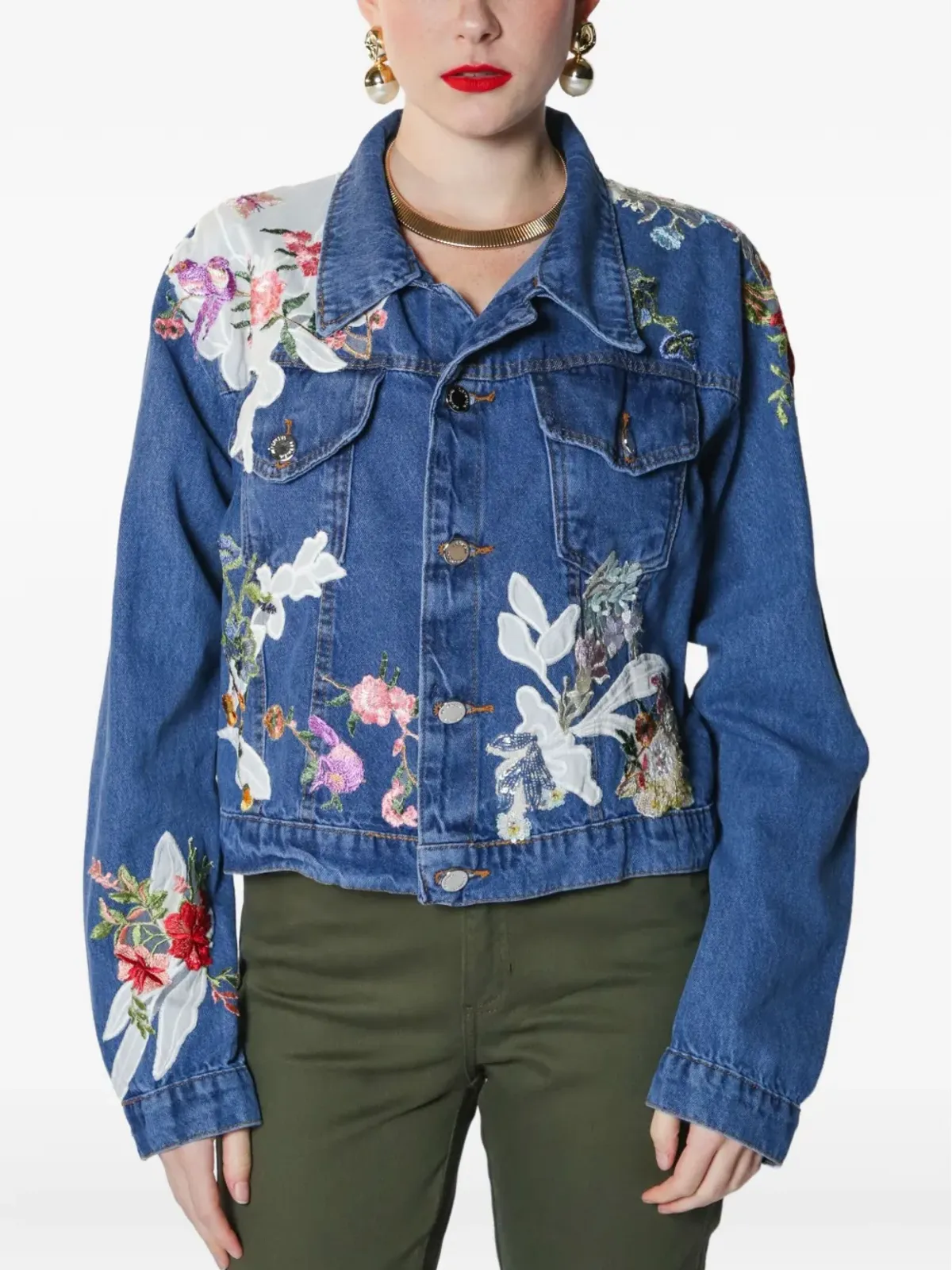 Lethicia Bronstein 花柄刺繍デニムジャケット - 画像3